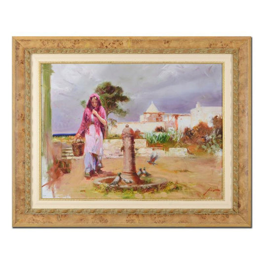 Pino (1939-2010), "The Water Fountain" Framed Limited Edition Hand Embellished Giclee on Canvas. Numbered and Hand Signed with Certificate of Authenticity.