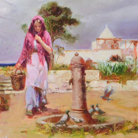 Pino (1939-2010), "The Water Fountain" Framed Limited Edition Hand Embellished Giclee on Canvas. Numbered and Hand Signed with Certificate of Authenticity.