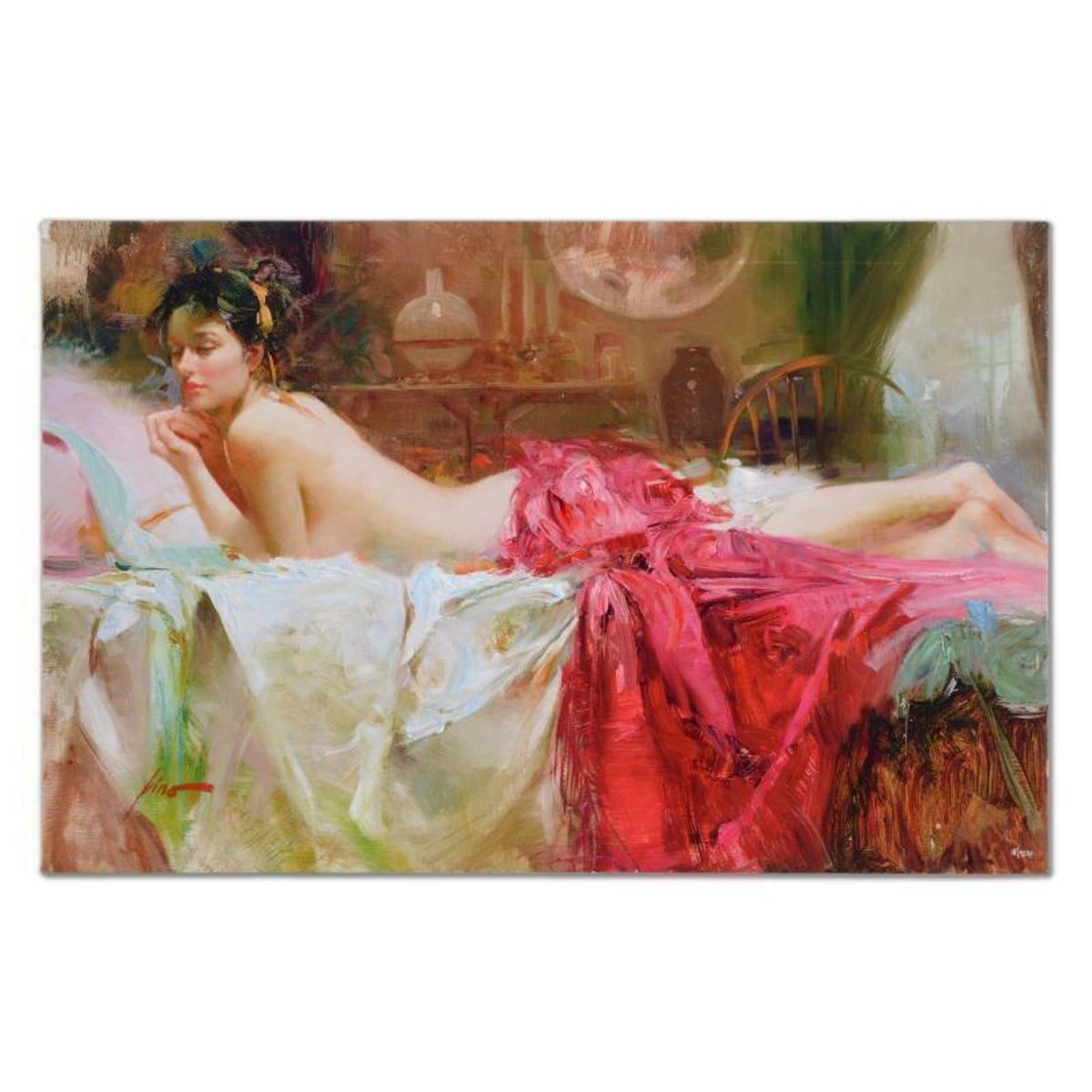 Pino (1939-2010), "Pensive" Hand Embellished Limited Edition on Canvas (40" x 26"), Numbered and Hand Signed with Certificate of Authenticity.