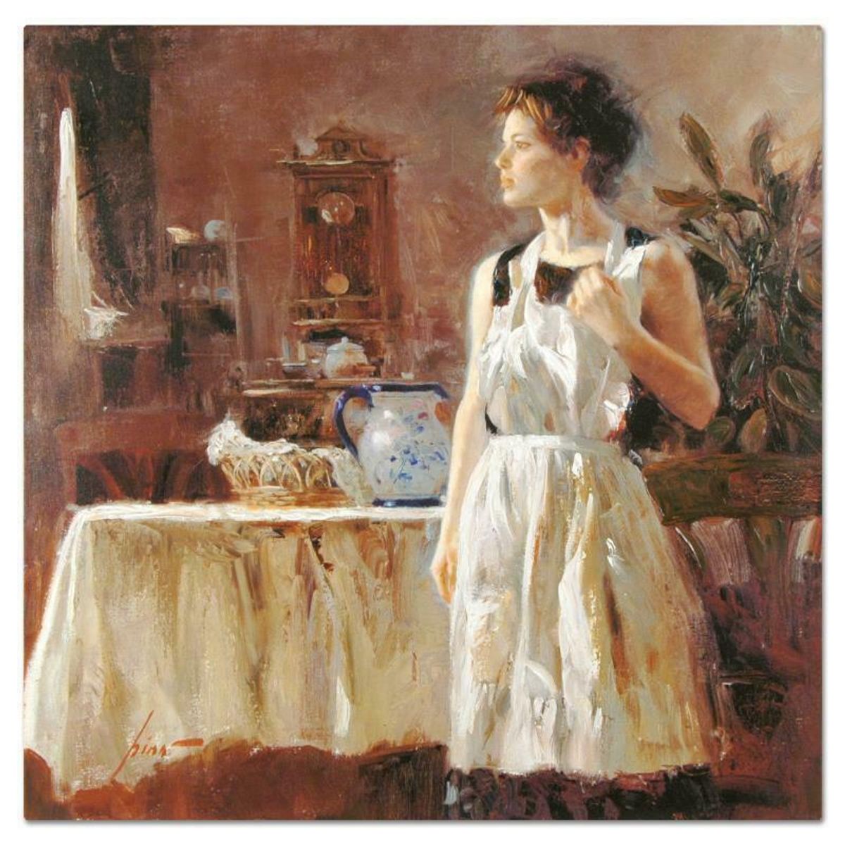 Pino (1939-2010), "Sunday Chores" Hand Embellished Limited Edition on Canvas, Numbered and Hand Signed with Certificate of Authenticity.