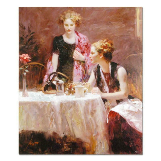 Pino (1939-2010), "After Dinner" Hand Embellished Limited Edition on Canvas, Numbered and Hand Signed with Certificate of Authenticity.