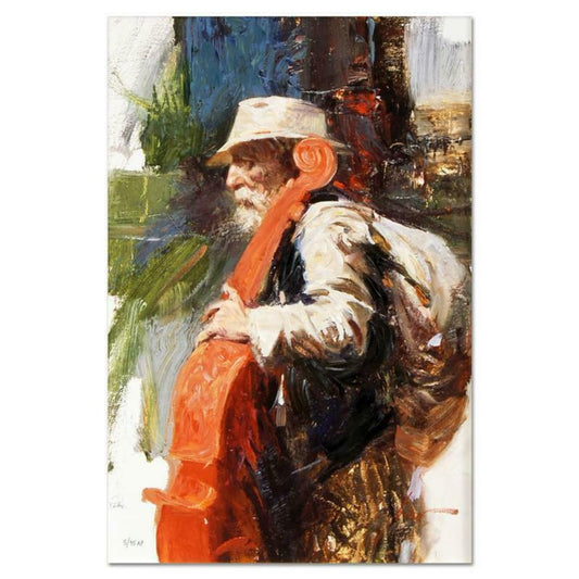 Pino (1939-2010), "The Red Viola" Hand Embellished Limited Edition on Canvas, Numbered and Hand Signed with Certificate of Authenticity.