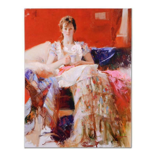 Pino (1939-2010), "Afternoon Tea" Hand Embellished Limited Edition on Canvas, Numbered and Hand Signed with Certificate of Authenticity.