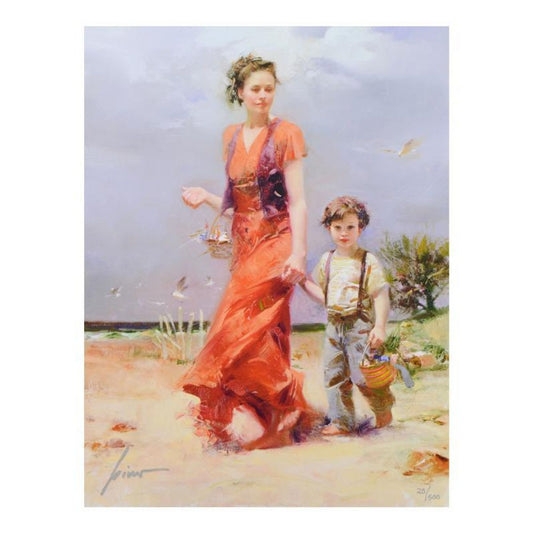 Pino (1939-2010), "A Day At the Beach" Hand Signed Limited Edition on Canvas with Certificate of Authenticity.