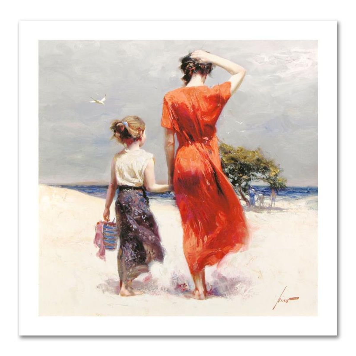 Pino (1939-2010), "Afternoon Stroll" Hand Signed Limited Edition on Canvas with Certificate of Authenticity.