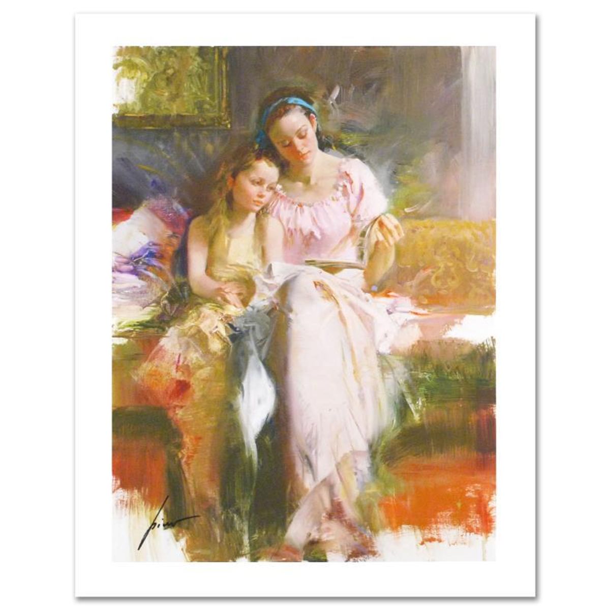 Pino (1939-2010), "Bedtime Stories" Limited Edition on Canvas, Numbered and Hand Signed with Certificate of Authenticity.