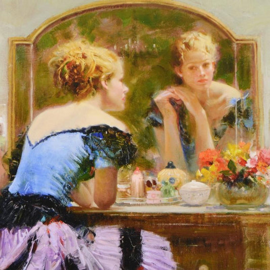 Pino (1939-2010), "By the Mirror" Limited Edition on Canvas, Numbered and Hand Signed with Certificate of Authenticity.