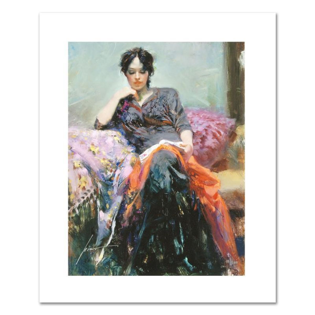 Pino (1939-2010), "Her Favorite Book" Limited Edition on Canvas, Numbered and Hand Signed with Certificate of Authenticity.