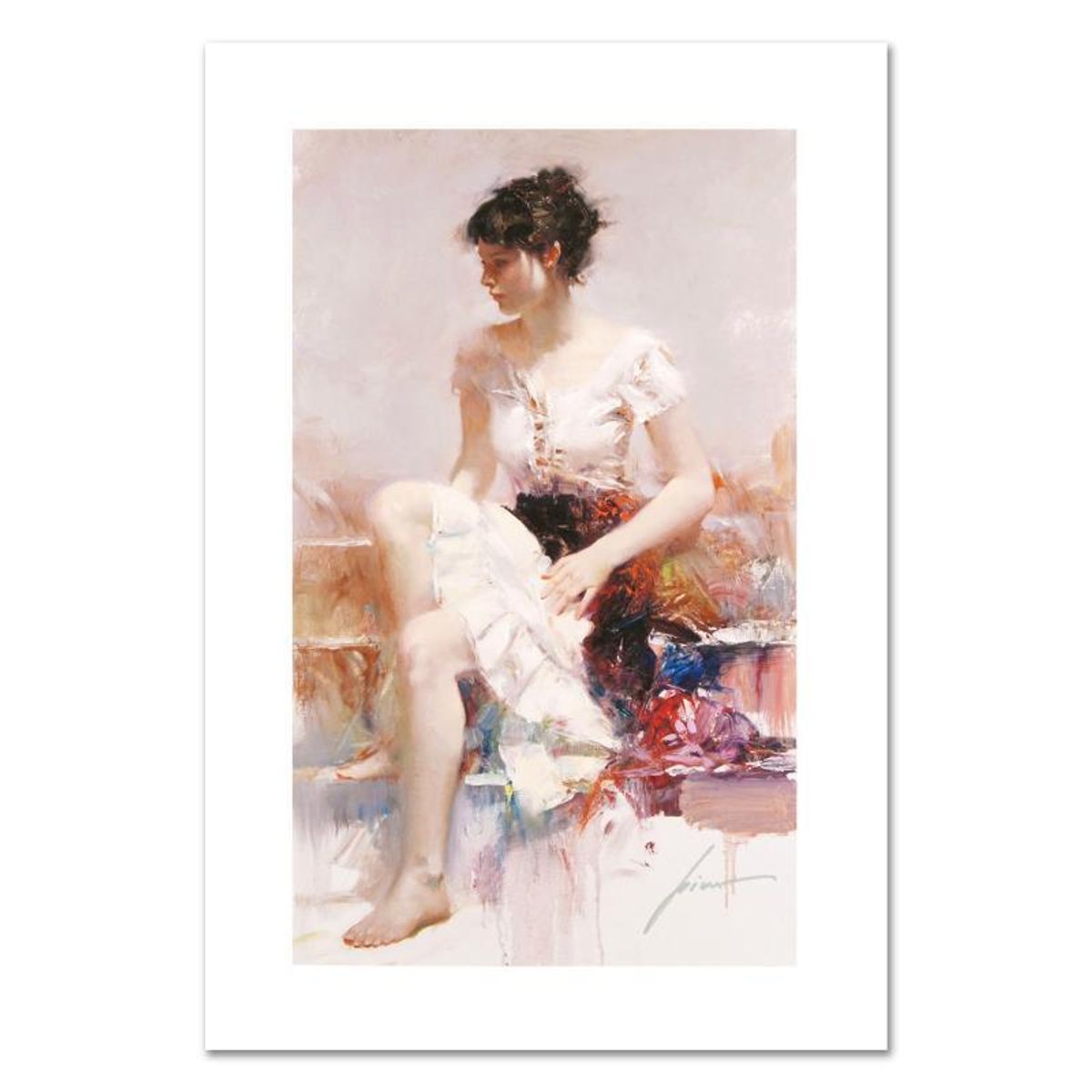 Pino (1939-2010), "White Lace" Limited Edition on Canvas, Numbered and Hand Signed with Certificate of Authenticity.