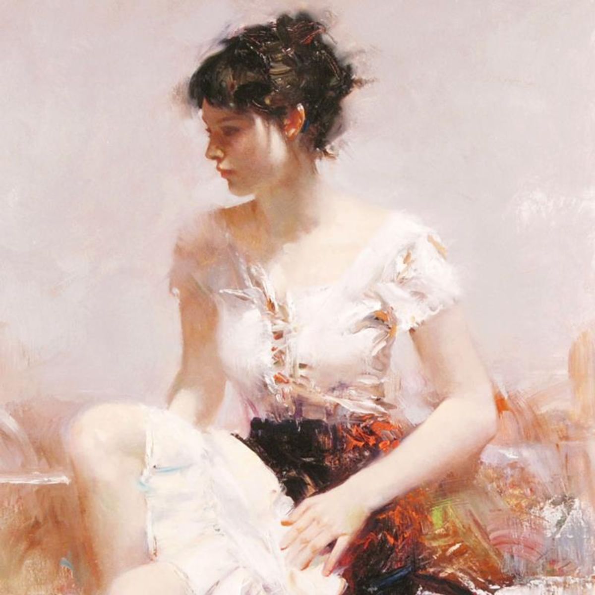 Pino (1939-2010), "White Lace" Limited Edition on Canvas, Numbered and Hand Signed with Certificate of Authenticity.