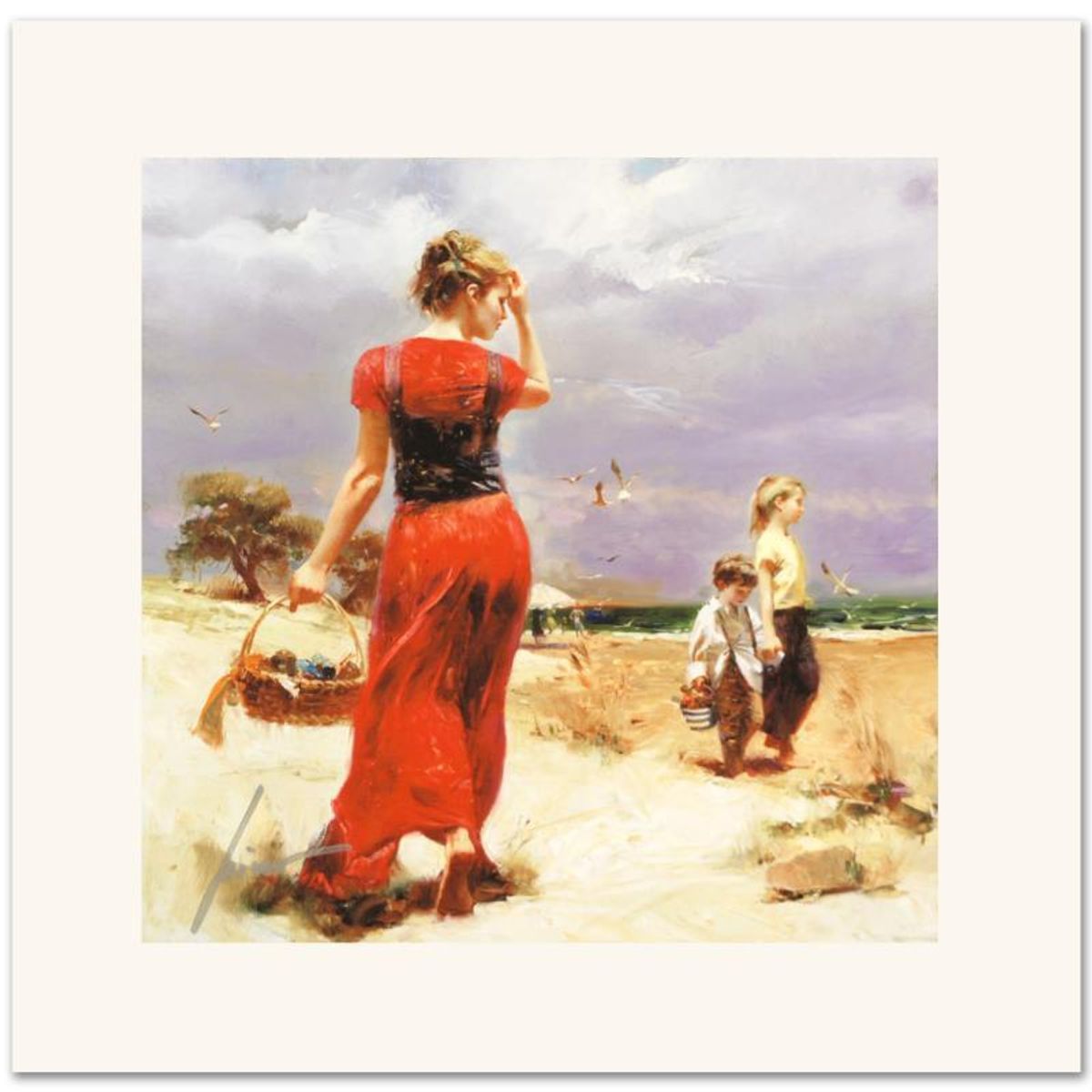 Pino (1939-2010) "Seaside Gathering" Limited Edition Giclee. Numbered and Hand Signed; Certificate of Authenticity.