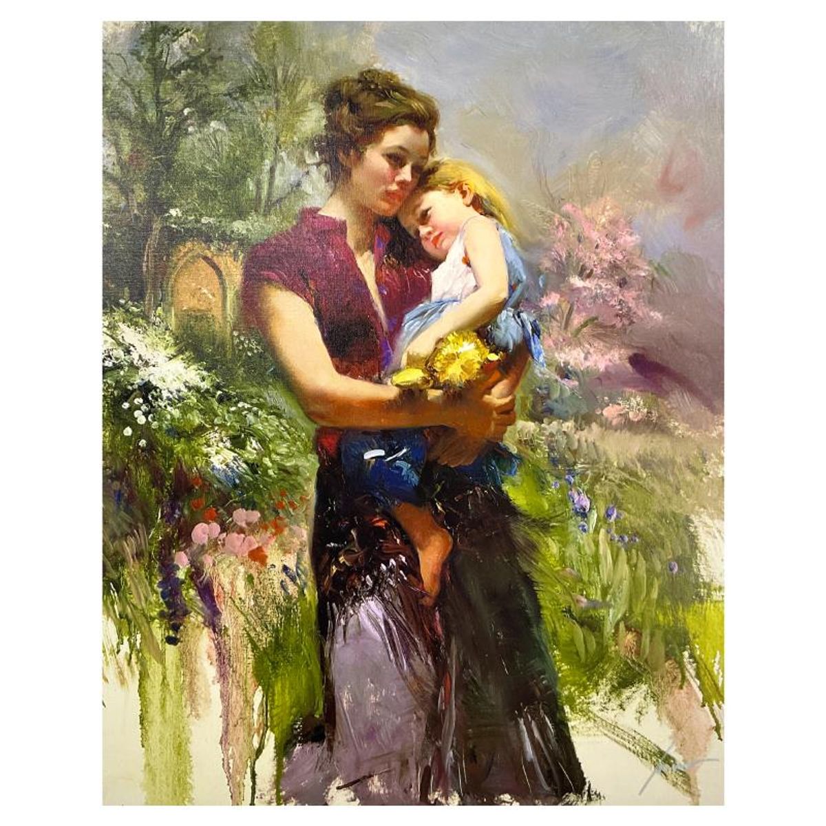 Pino (1939-2010), "The Safety of Love" Limited Edition on Canvas, Numbered and Hand Signed with Certificate of Authenticity.