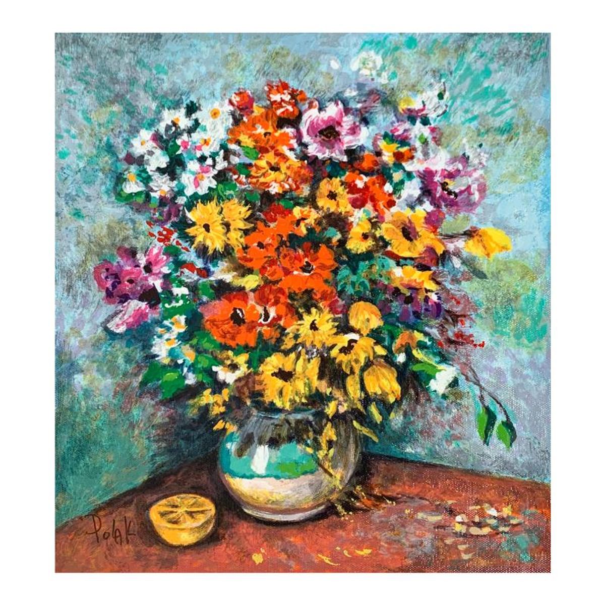 Dimitri Polak (1922-2008), "Red Flowers" Hand Signed Limited Edition Serigraph on Canvas with Letter of Authenticity.