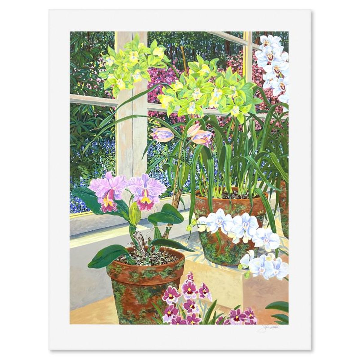 John Powell, "Orchids and Sunlight" Limited Edition Printer's Proof Serigraph, Numbered and Hand Signed with Letter of Authenticity.