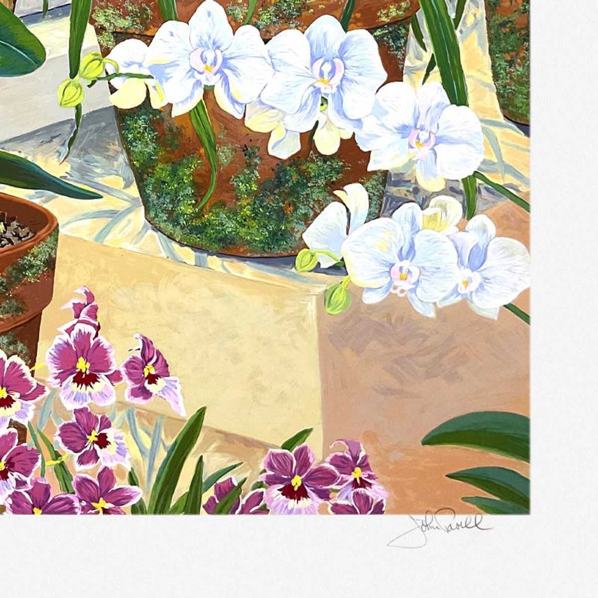John Powell, "Orchids and Sunlight" Limited Edition Printer's Proof Serigraph, Numbered and Hand Signed with Letter of Authenticity.