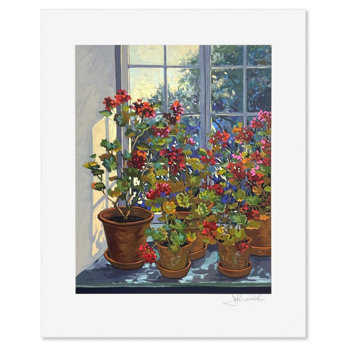 John Powell, "Geraniums" Limited Edition Serigraph, Numbered and Hand Signed with Letter of Authenticity