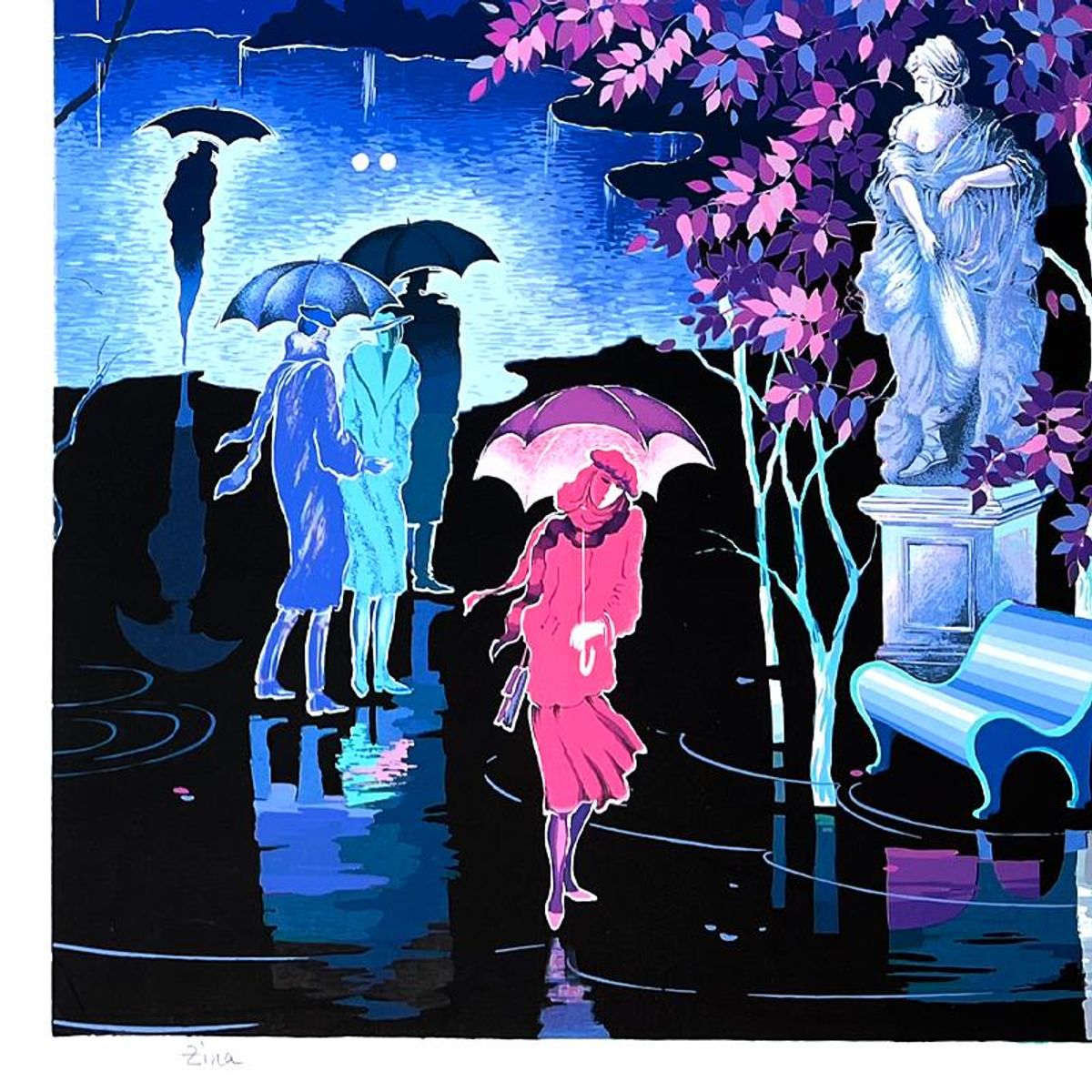 Zina Roitman, "Rainy Night" Limited Edition Serigraph, Hand Signed and Numbered, Letter of Authenticity.