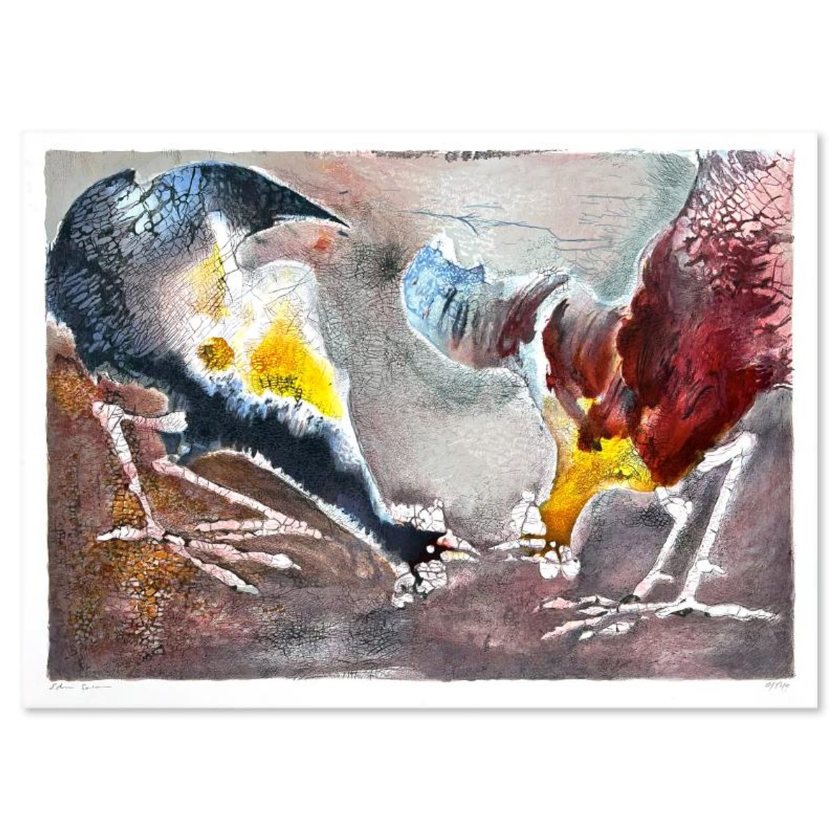 Edwin Salomon (1935-2014), "Two Roosters" Limited Edition Serigraph, Hand Signed and Numbered; Letter of Authenticity.