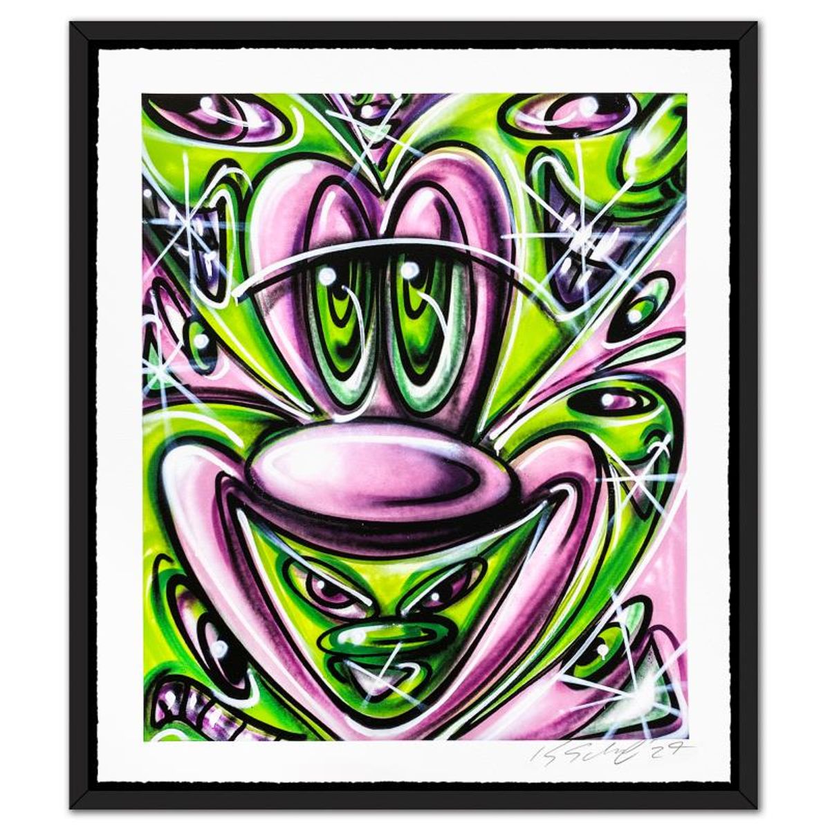 Kenny Scharf, "Pink 'N Green" Framed Limited Edition Silkscreen, Numbered and Hand Signed with Letter of Authenticity