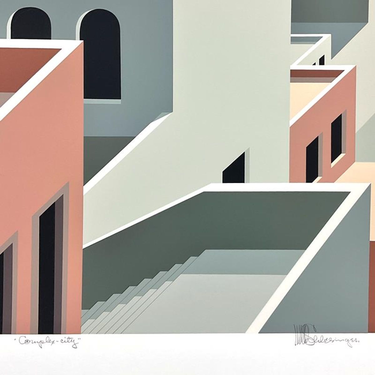 William Schlesinger (1915-2011), "Complex City" Limited Edition Serigraph, Numbered and Hand Signed with Letter of Authenticity