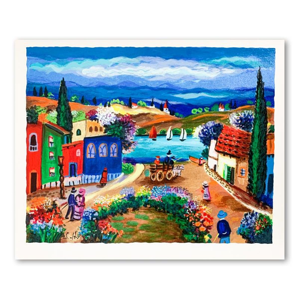 Shlomo Alter (1936-2021), "Spring Village" Hand Signed Limited Edition Serigraph on Paper with Letter of Authenticity.