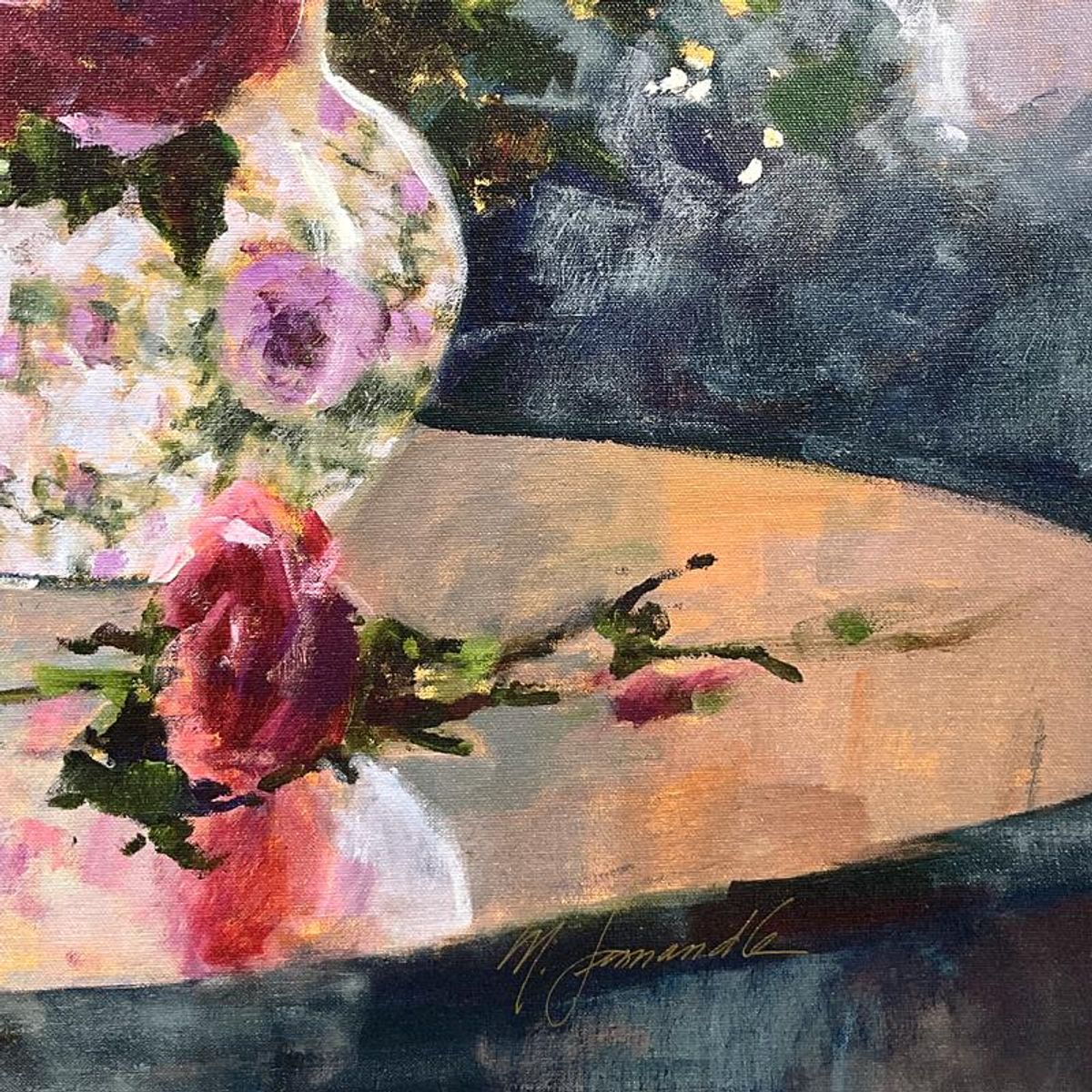 Marilyn Simandle, "Morning Roses" Hand Embellished Limited Edition on Canvas, Numbered and Hand Signed with Letter of Authenticity.