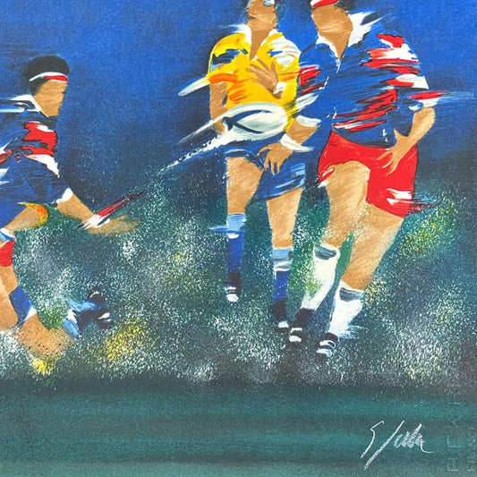 Victor Spahn, "Rugby" hand signed limited edition lithograph with Certificate of Authenticity.