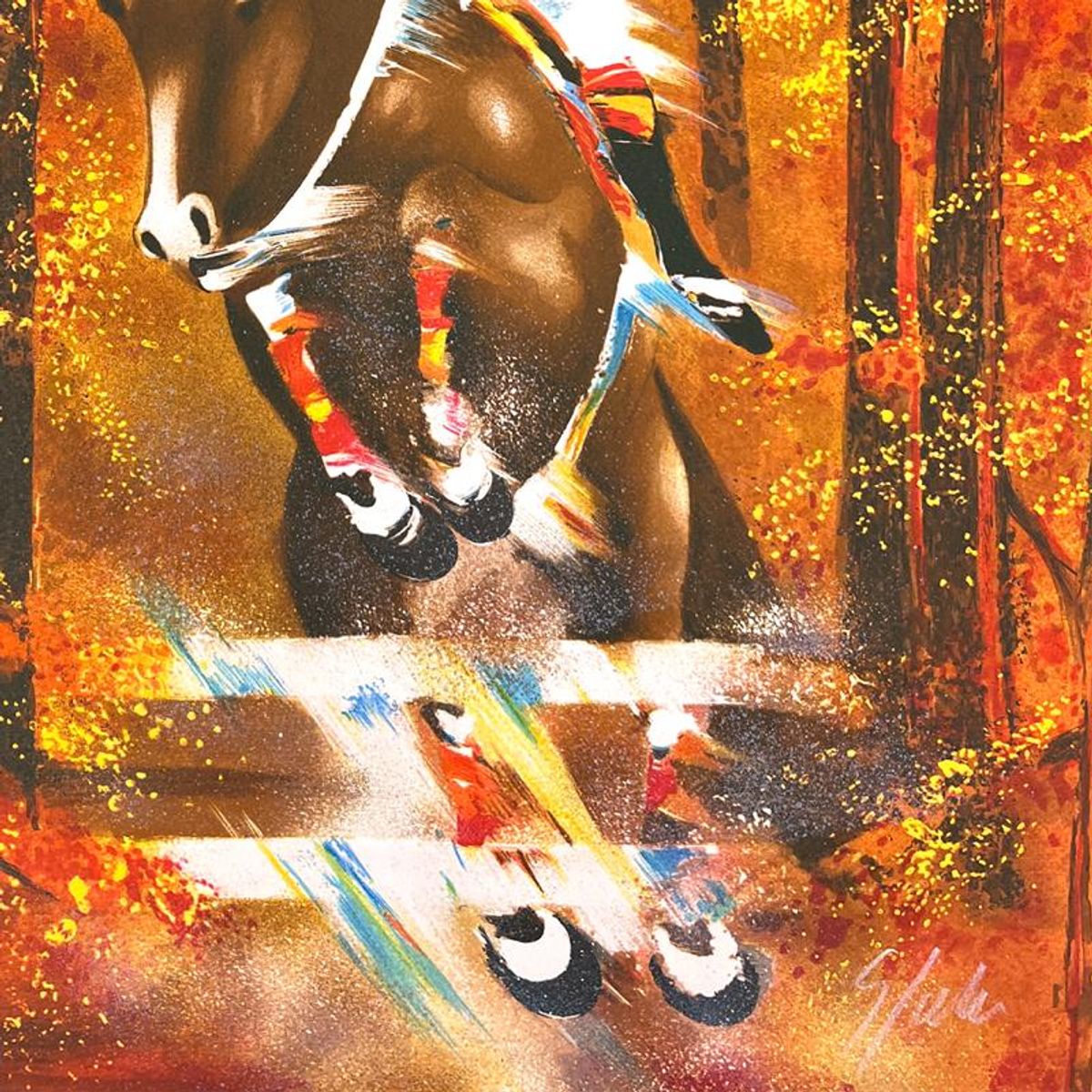 Victor Spahn, "Show Jumping" hand signed limited edition lithograph with Certificate of Authenticity.