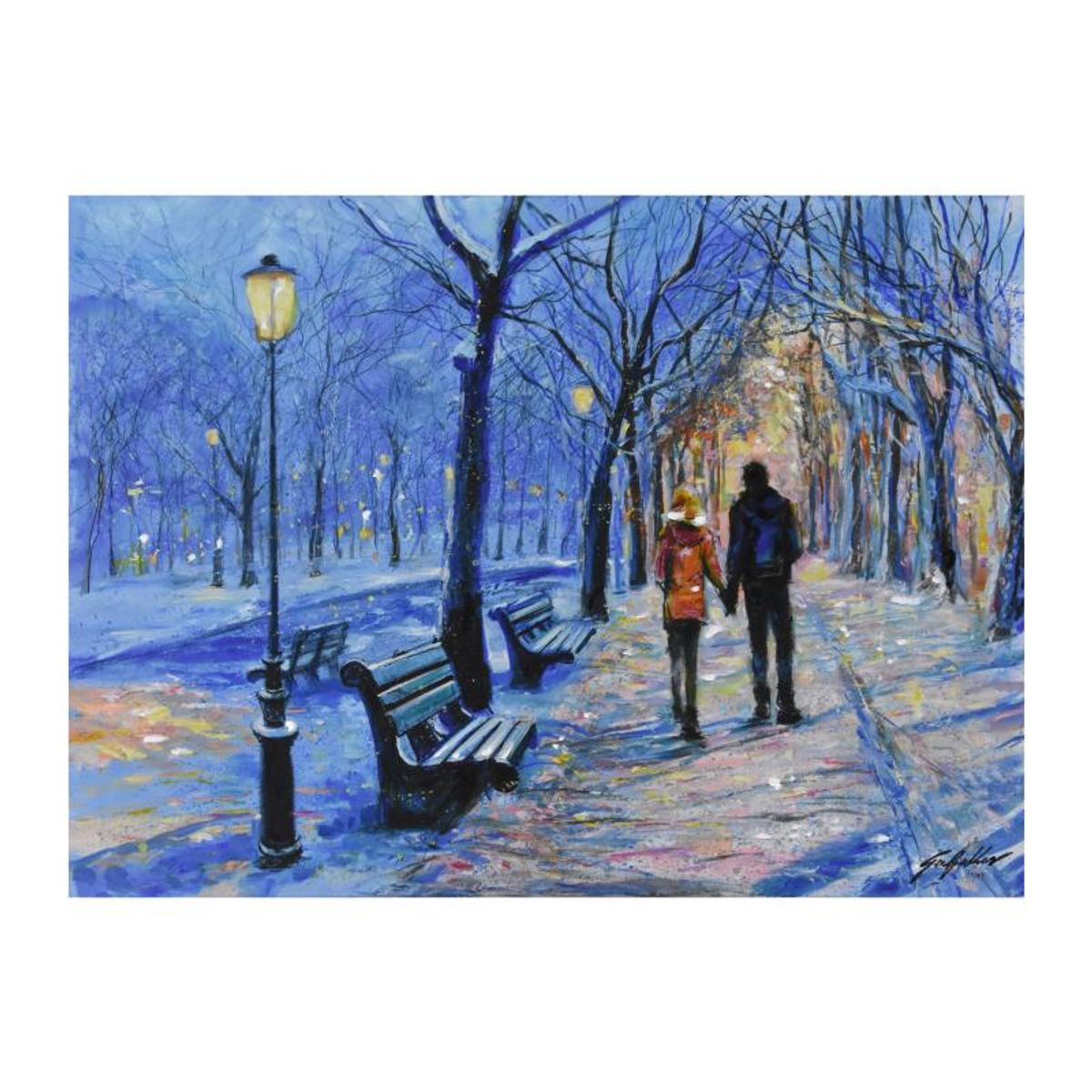 Vadik Suljakov, "Winter Walk" Hand Embellished Limited Edition on Canvas, Numbered and Hand Signed with Certificate of Authenticity.