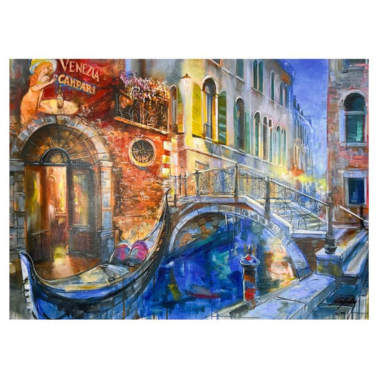 Vadik Suljakov, "Gondola at Twilight" Hand Embellished Limited Edition on Canvas, Numbered and Hand Signed with Certificate of Authenticity.