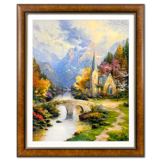 Thomas Kinkade (1958-2012), "The Mountain Chapel" Framed Limited Edition Lithograph, Numbered and Signed with Letter of Authenticity