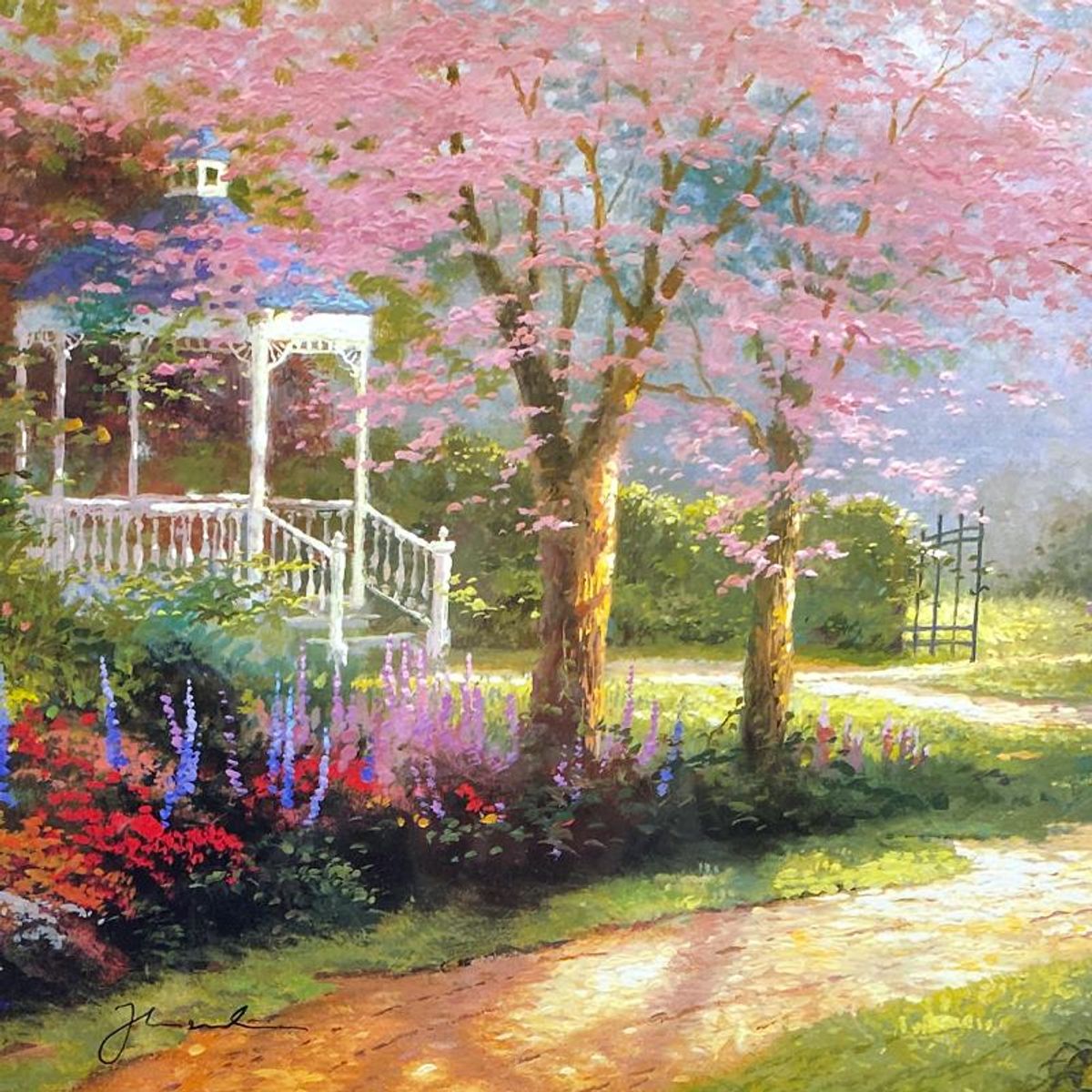 Thomas Kinkade (1958-2012), "Morning Dogwood" Framed Limited Edition Lithograph, Numbered and Signed with Letter of Authenticity