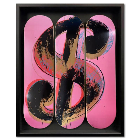 Warhol (1928-1987), "Dollar Sign Pink, 1981" Framed Skateboard Triptych, Plate Signed with Letter of Authenticity.