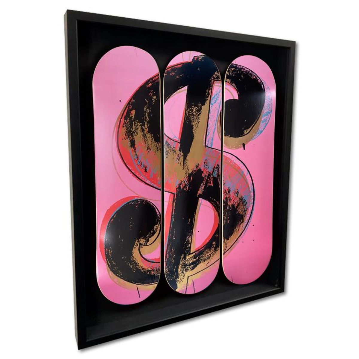 Warhol (1928-1987), "Dollar Sign Pink, 1981" Framed Skateboard Triptych, Plate Signed with Letter of Authenticity.