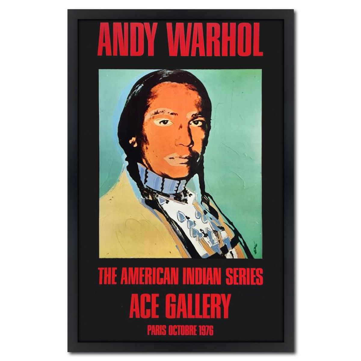 Andy Warhol (1928-1987), "The American Indian Series (Black)" Framed Vintage Poster (33" x 51") from Ace Gallery (1976) with Letter of Authenticity.