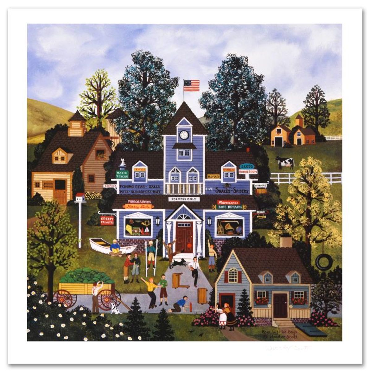 Jane Wooster Scott, "Boys Will Be Boys" Hand Signed Limited Edition Lithograph with Letter of Authenticity.