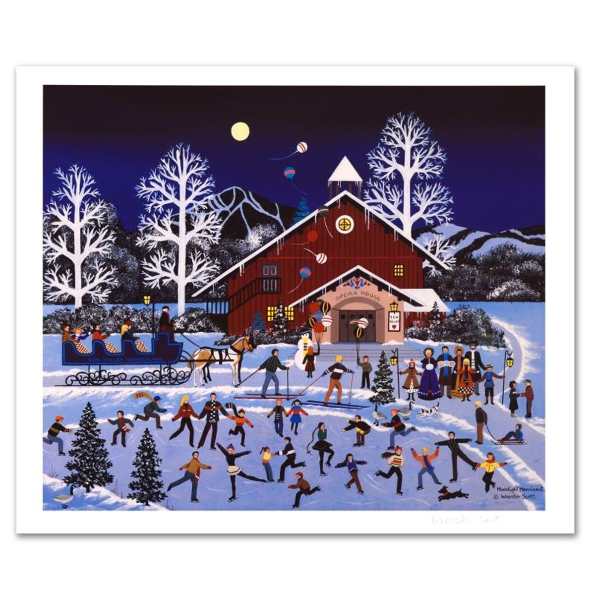 Jane Wooster Scott, "Moonlight Merriment" Hand Signed Limited Edition Lithograph with Letter of Authenticity.