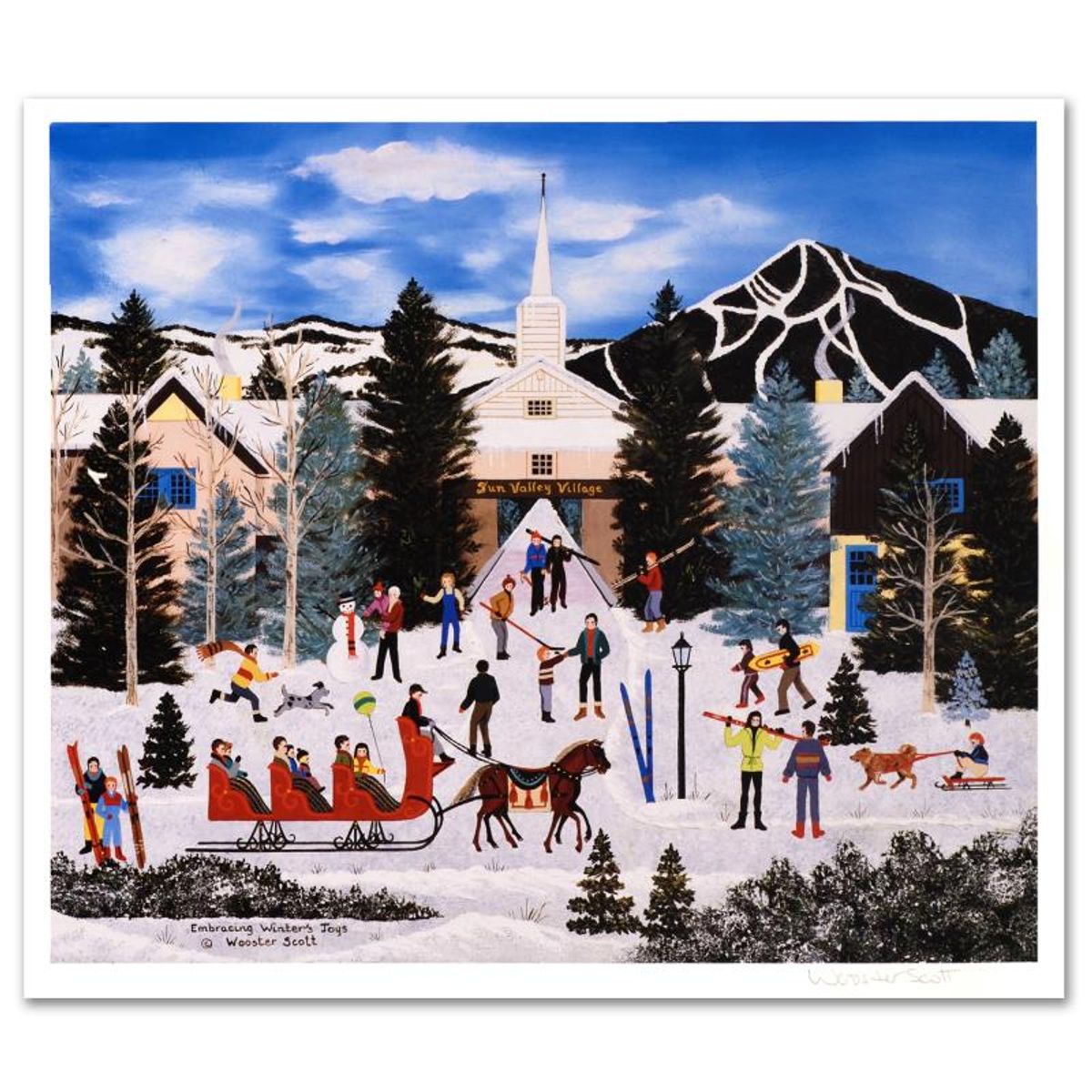 Jane Wooster Scott, "Embracing Winter's Joys" Hand Signed Limited Edition Lithograph with Letter of Authenticity.