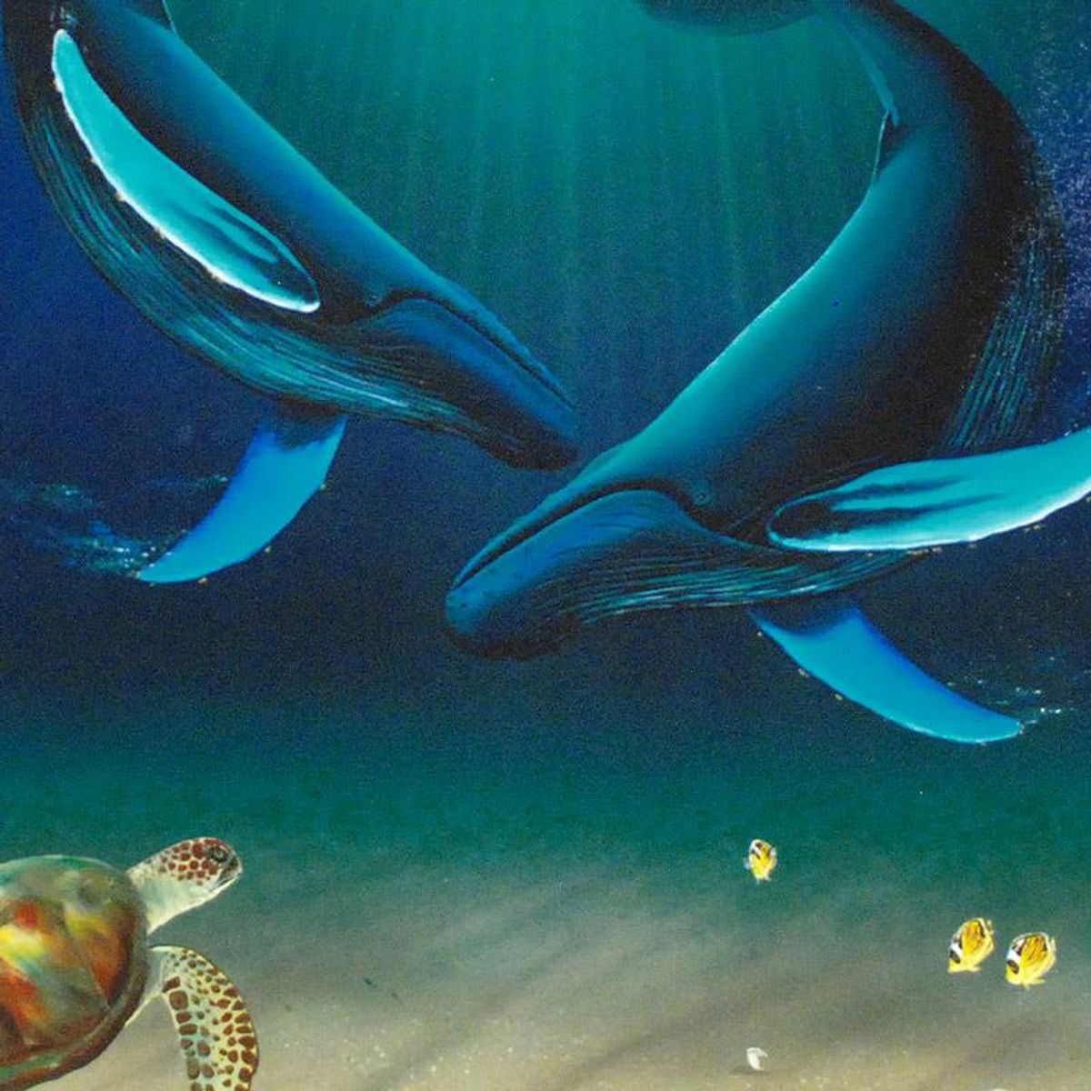 In the Company of Whales Limited Edition Giclee on Canvas by renowned artist WYLAND, Numbered and Hand Signed with Certificate of Authenticity.