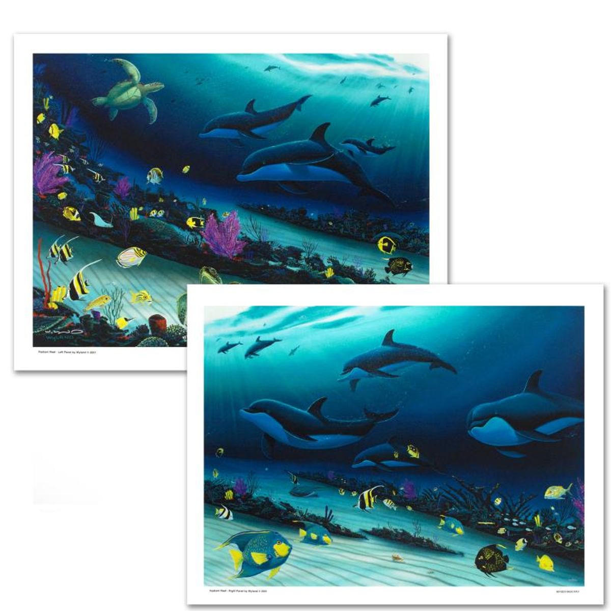 Radiant Reef Limited Edition Giclee Diptych on Canvas by Wyland, Numbered and Hand Signed with Certificate of Authenticity.