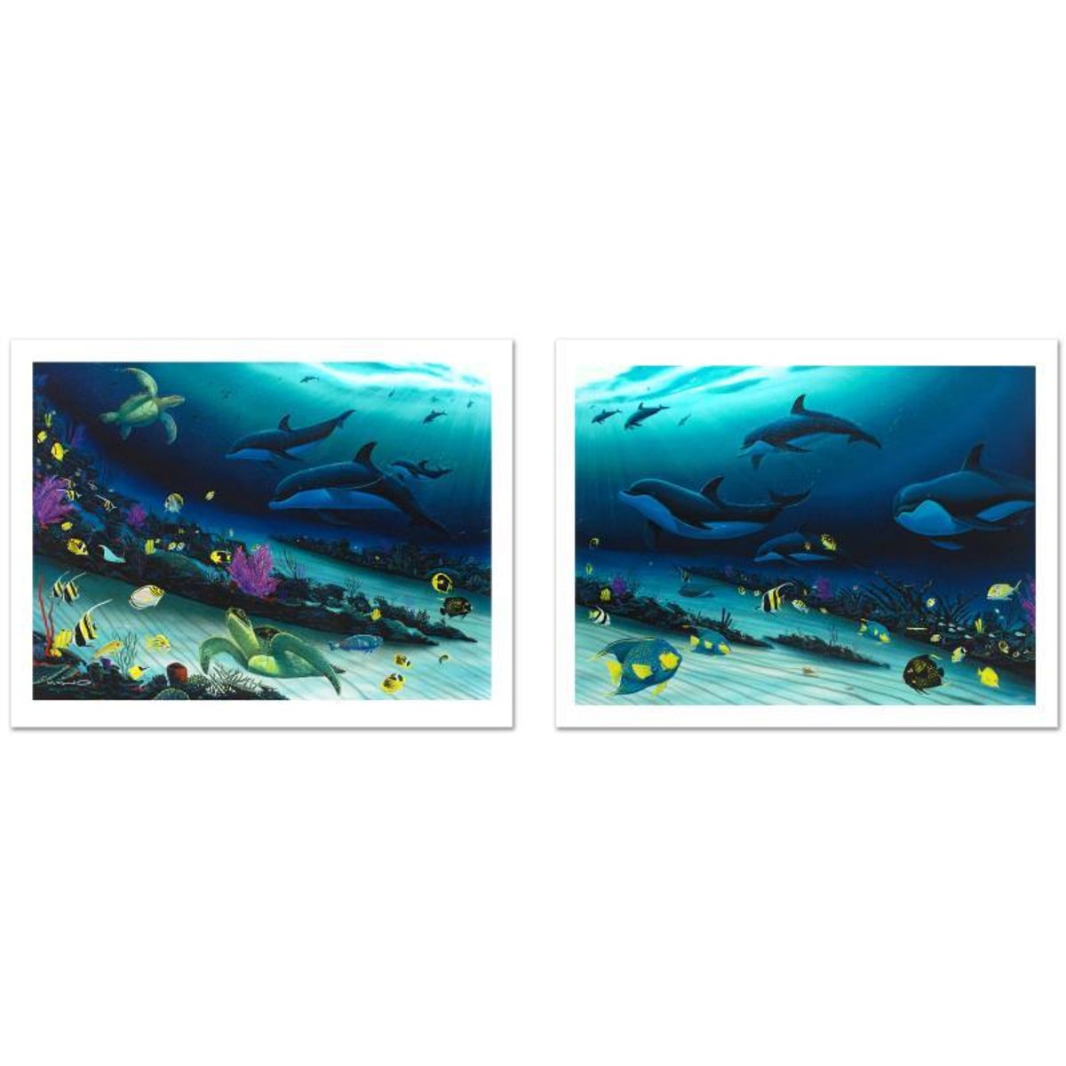 Radiant Reef Limited Edition Giclee Diptych on Canvas by Wyland, Numbered and Hand Signed with Certificate of Authenticity.