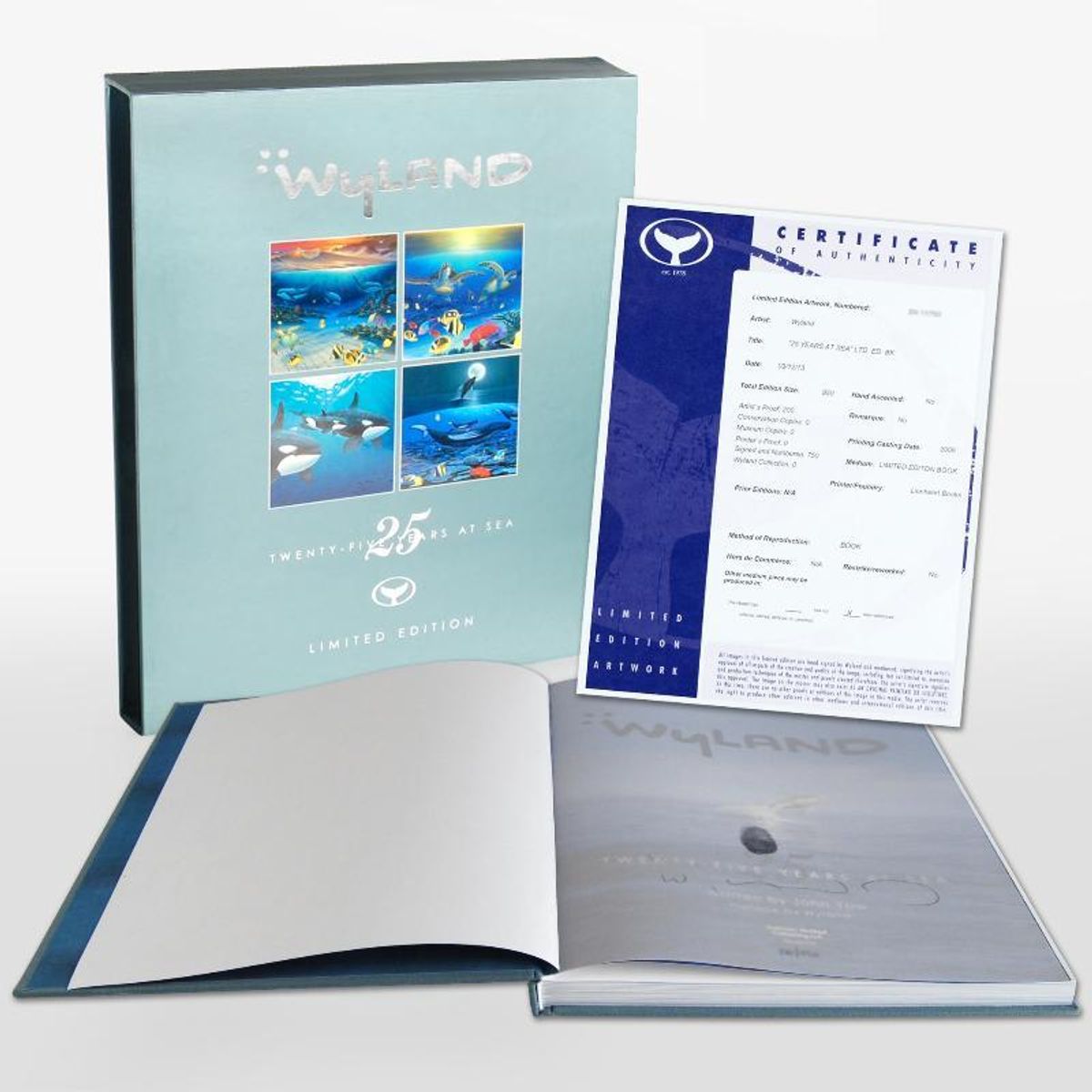 Wyland: 25 Years at Sea (2006) Limited Edition Collector's Fine Art Book by John Yow, with Preface by World-Renowned Artist Wyland. With Numbered, Hand Signed and Thumb-Printed Vellum Front P