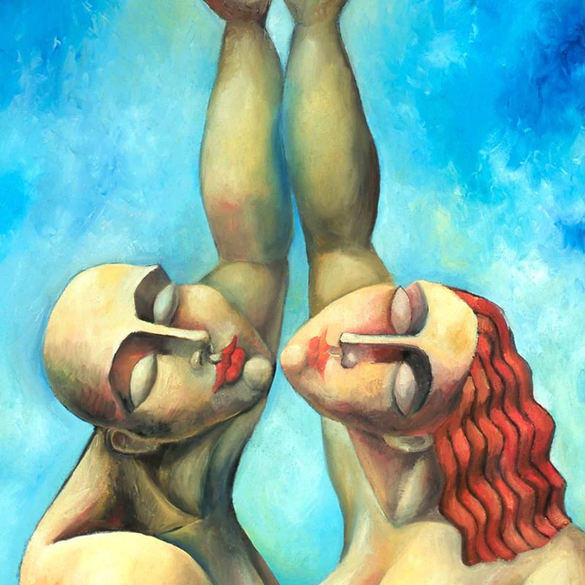 Yuroz, "Lover's Reach" Hand Signed Limited Edition Serigraph on Canvas with Certificate of Authenticity.