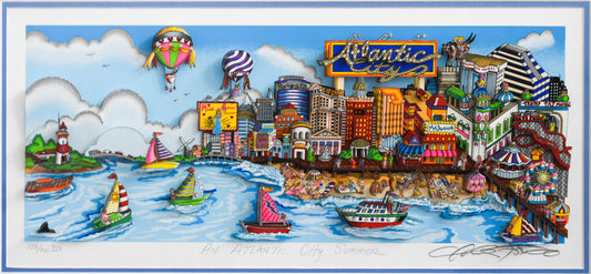 Charles Fazzino- 3D Construction Silkscreen Serigraph "An Atlantic City Summer (Blue)"