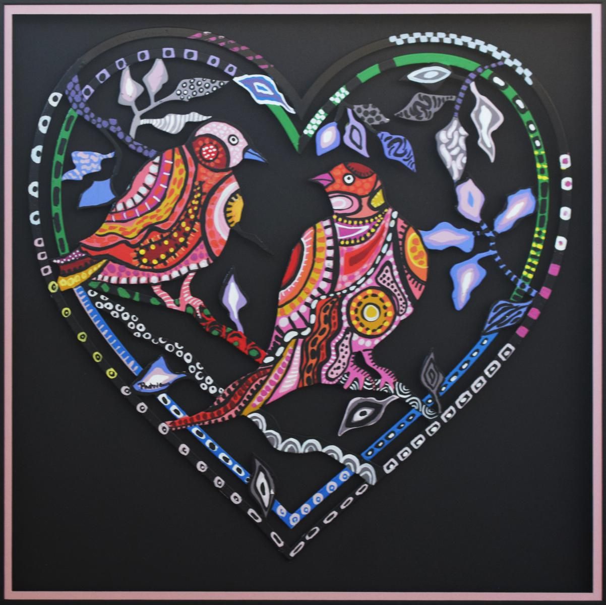 Patricia Govezensky- Original Painting on Laser Cut Steel "Love Birds XV"