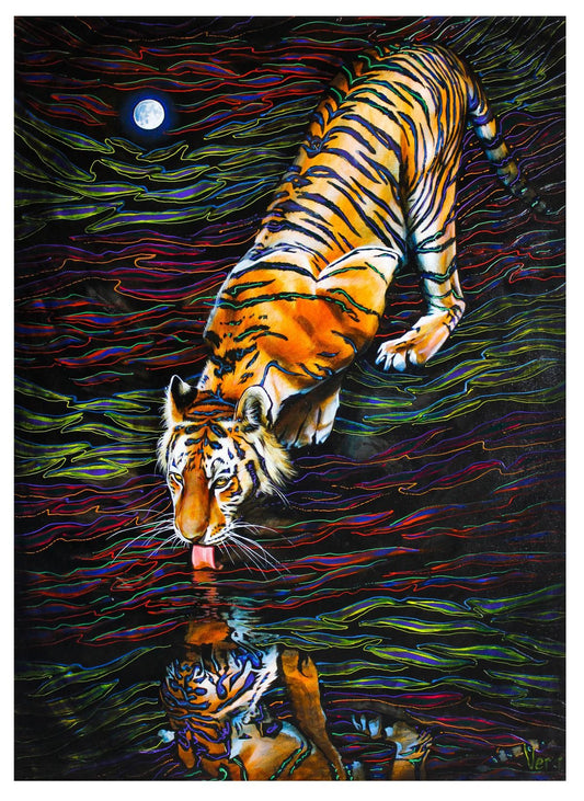 Vera V. Goncharenko- Original Oil on Canvas "Licking A Puddle"