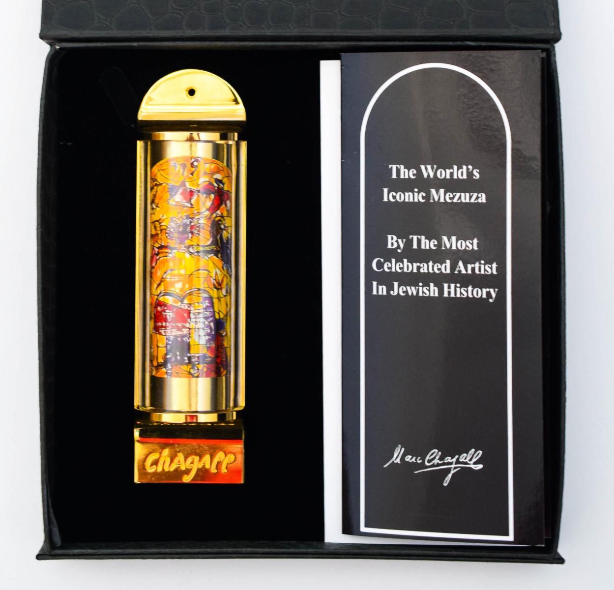 Marc Chagall- Mezuzah - silkscreen on 24K gold plated bronze "12 Tribes Hadassah Windows - Levi"