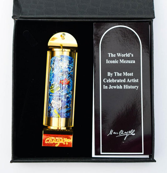 Marc Chagall- Mezuzah - silkscreen on 24K gold plated bronze "12 Tribes Hadassah Windows - Reuben"