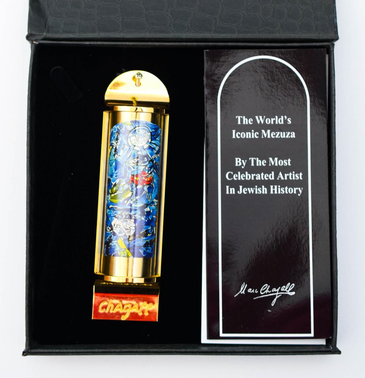 Marc Chagall- Mezuzah - silkscreen on 24K gold plated bronze "12 Tribes Hadassah Windows - Reuben"