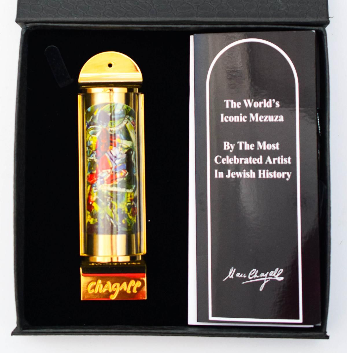 Marc Chagall- Mezuzah - silkscreen on 24K gold plated bronze "12 Tribes Hadassah Windows - Gad"